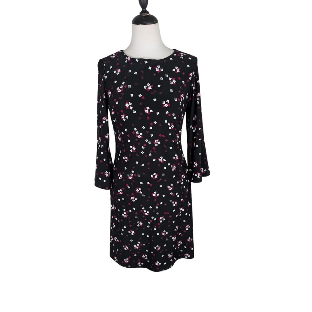 Tommy Hilfiger Women's Size 4 Black & Floral Knee Length Dress 3/4 Bell Sleeves
